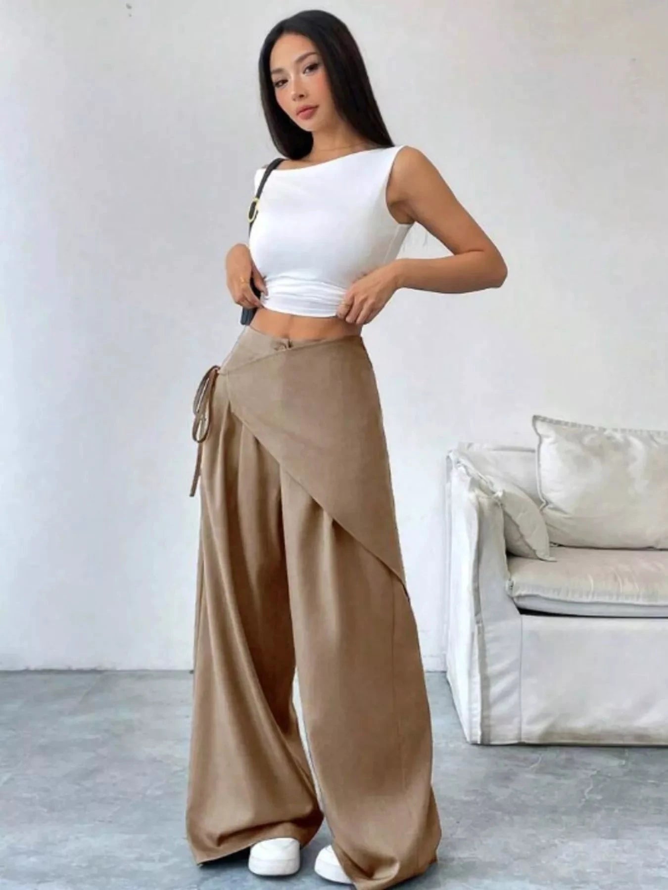 Wrap-Front Wide-Leg Pants by Trendsi