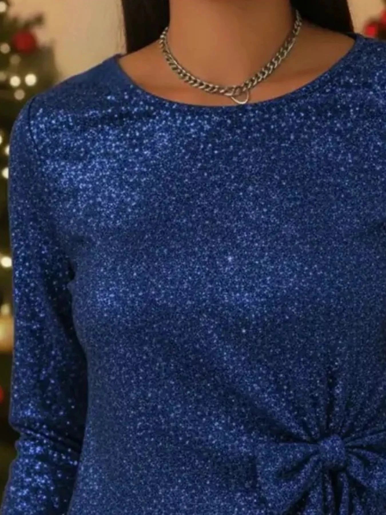 Full Size Sequin Bow-Knot Long Sleeve Top Plus Size by Trendsi