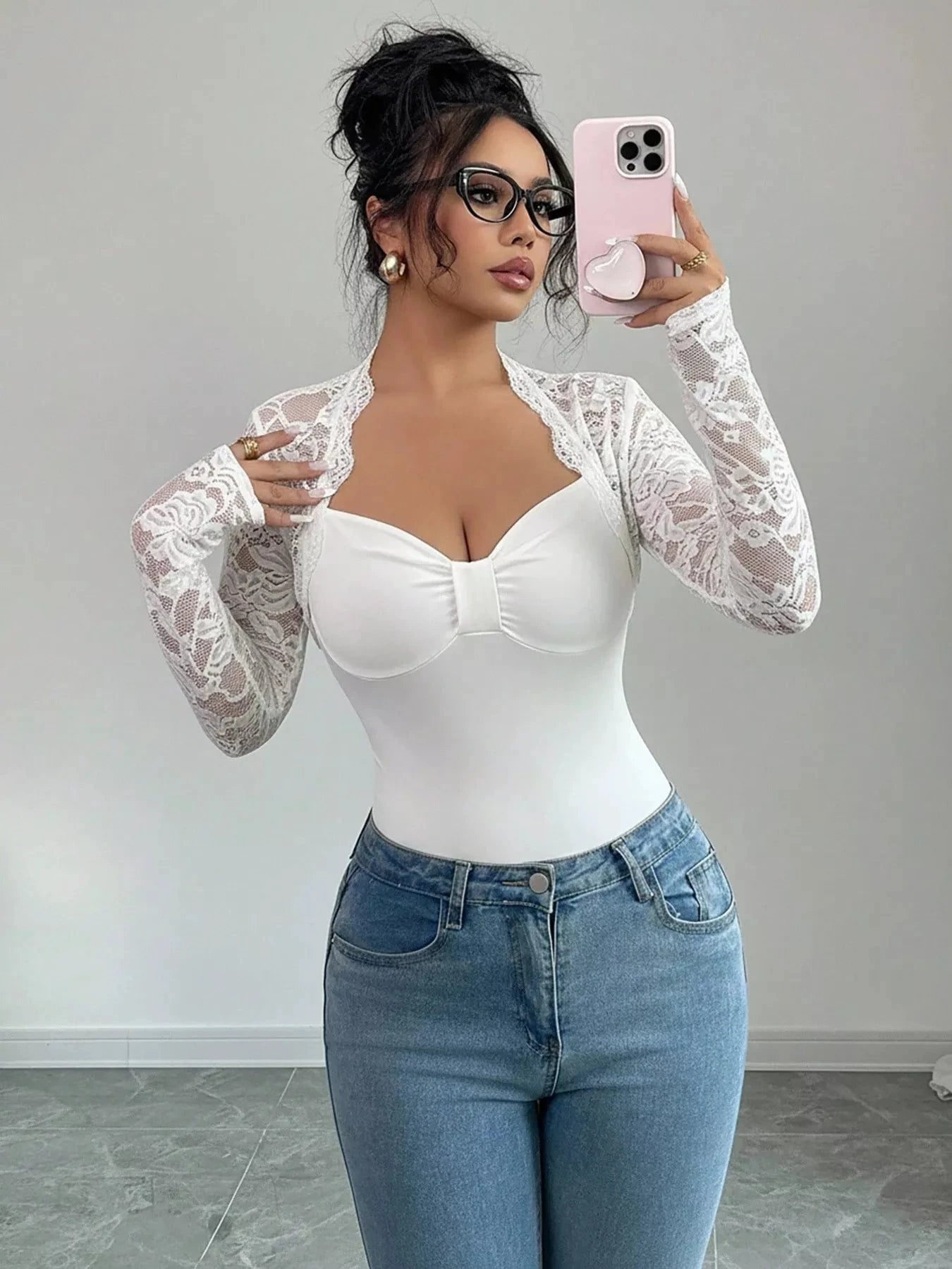 Lace Sleeve Long Sleeve T-Shirt by Trendsi