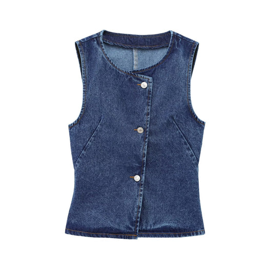 Women's Denim Vest with Belt and Denim Pants Set
