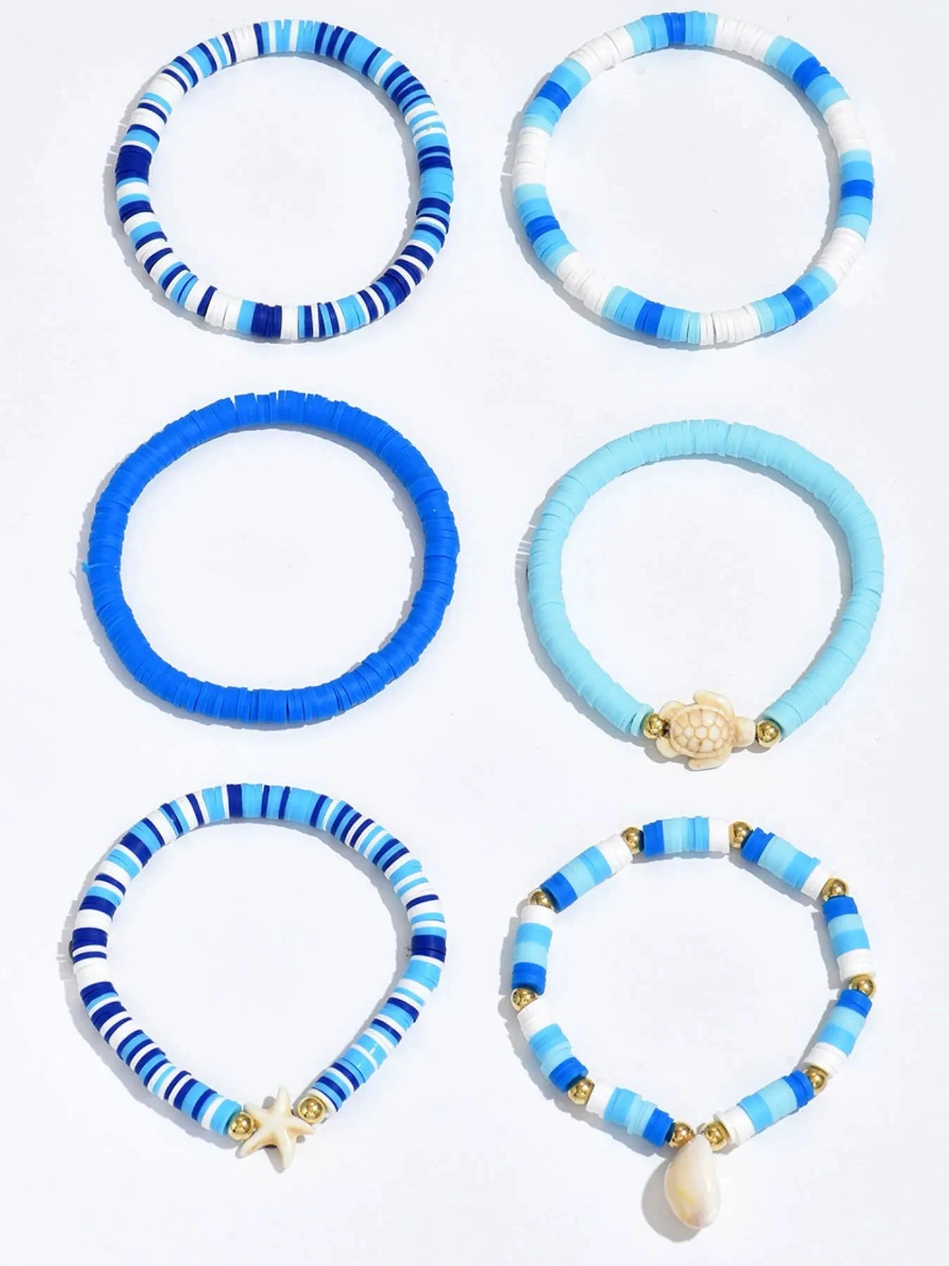 6-Piece Ceramic Beaded Shell Bracelet by Trendsi