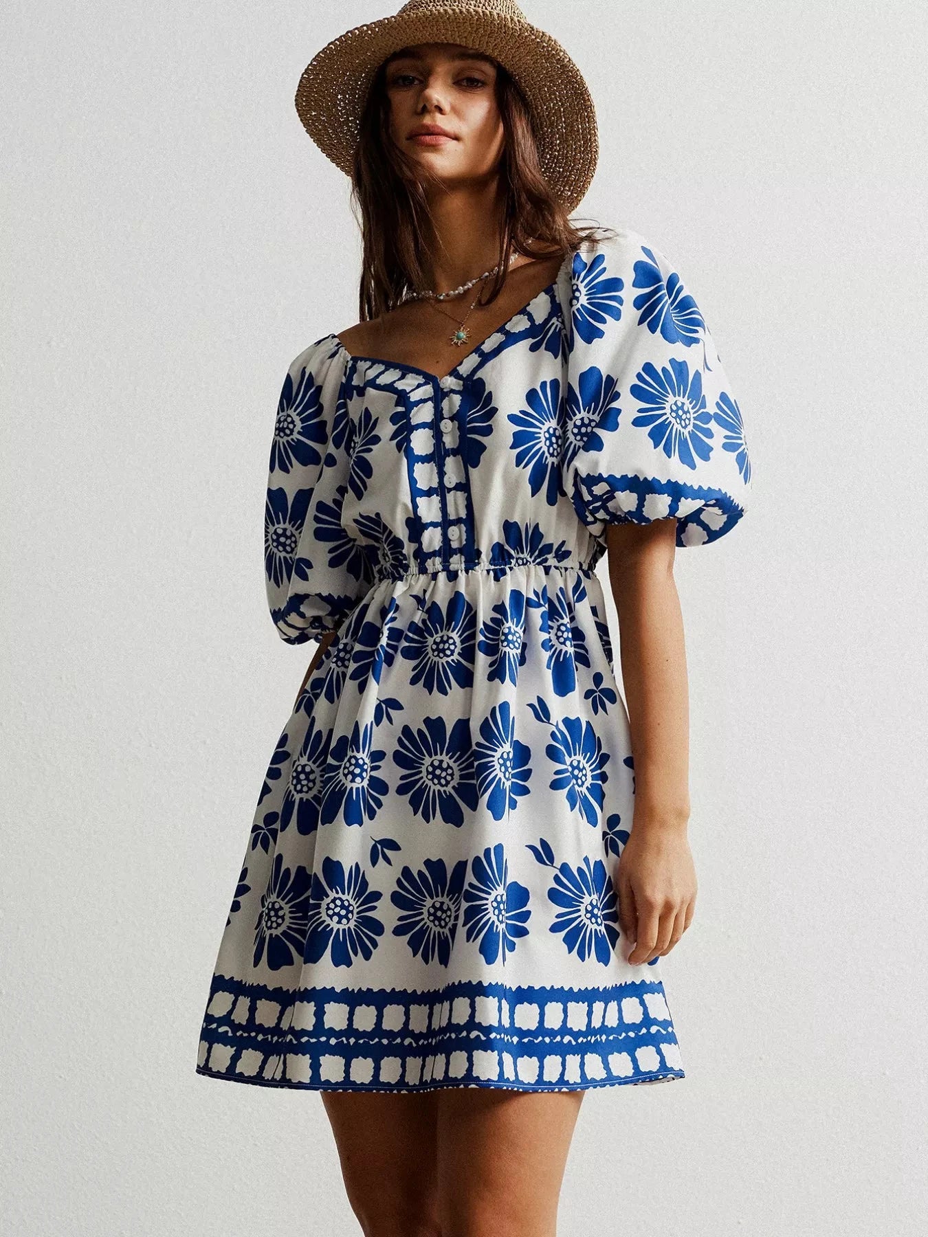 Floral Print Puff Sleeve Mini Dress by Trendsi