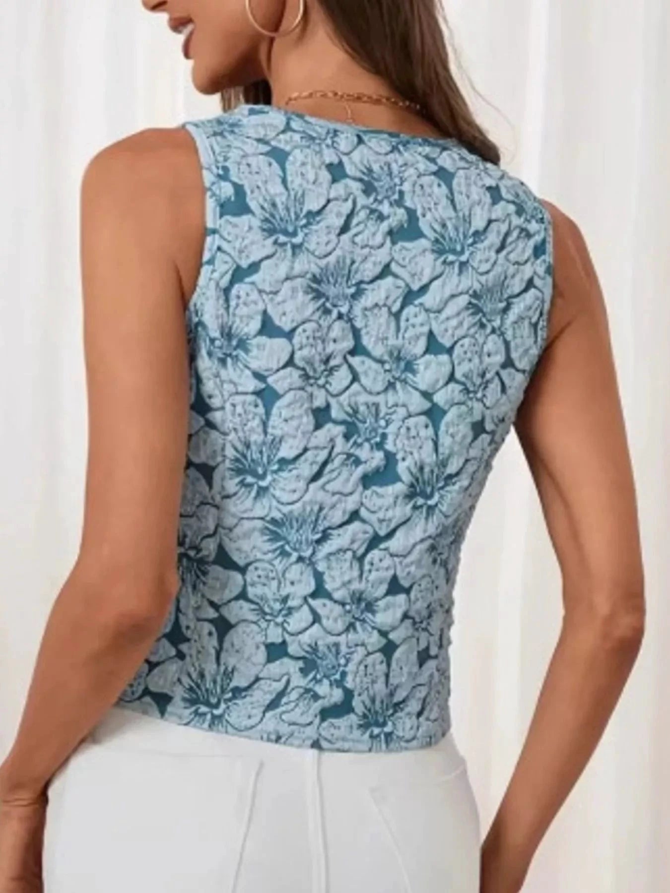 Floral Jacquard Button-Front Vest Coat by Trendsi