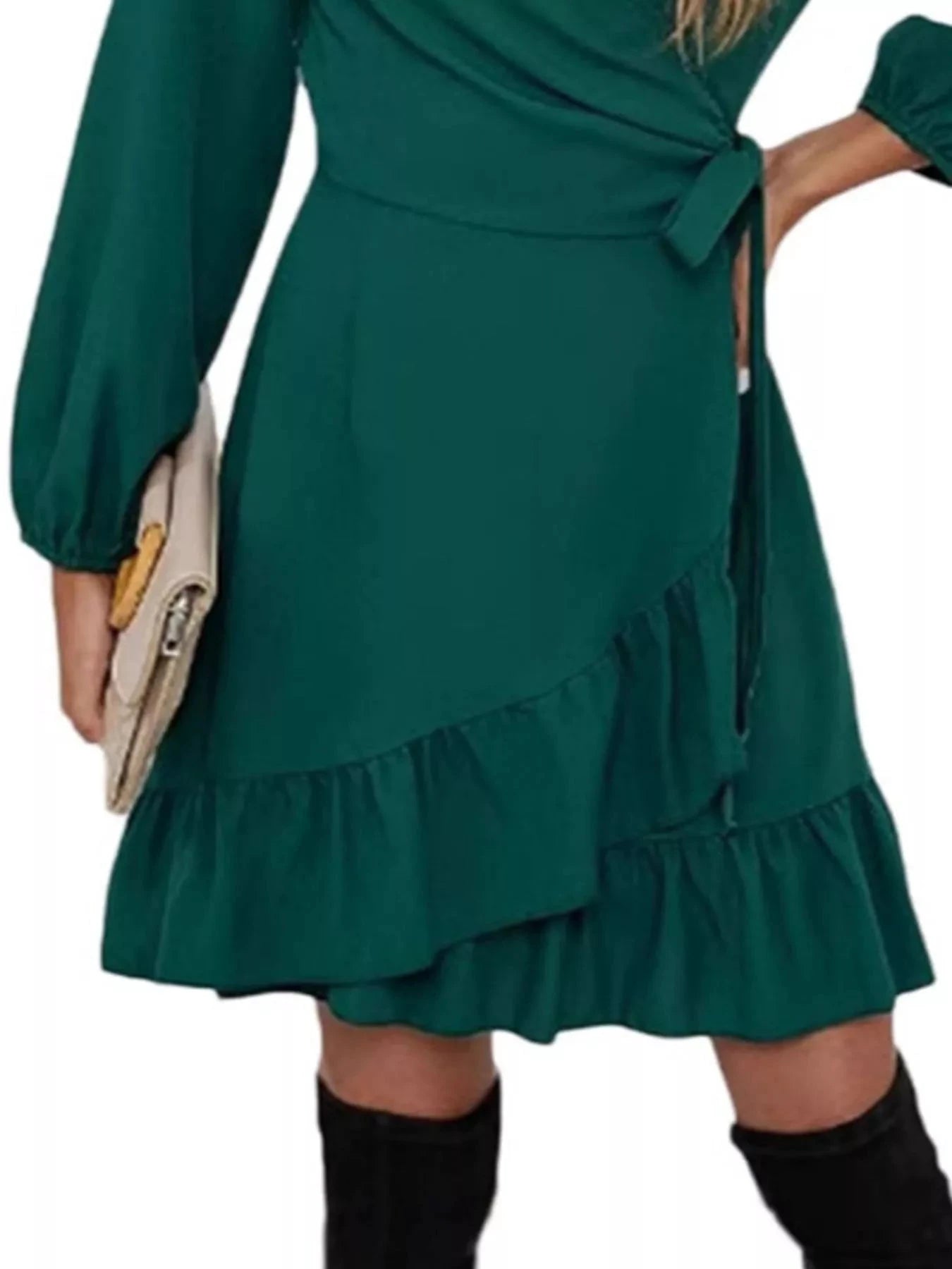 Ruffle Hem Long Sleeve Wrap Dress by Trendsi