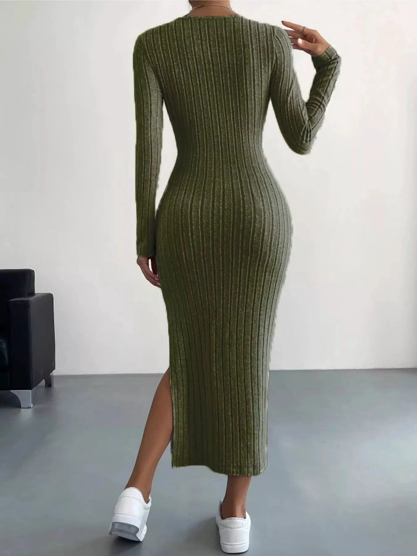 Full Size Ribbed Knit Bodycon Midi Dress Plus Size by Trendsi