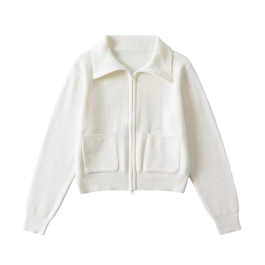 Zipper lapel long sleeved pocket top by eprolo