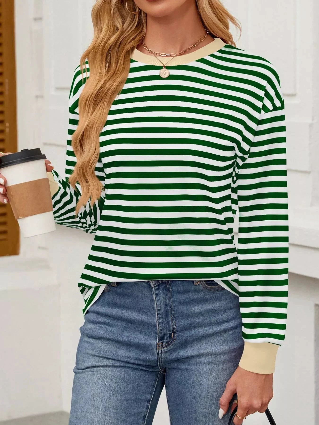 Striped Long Sleeve Casual T-Shirt by Trendsi