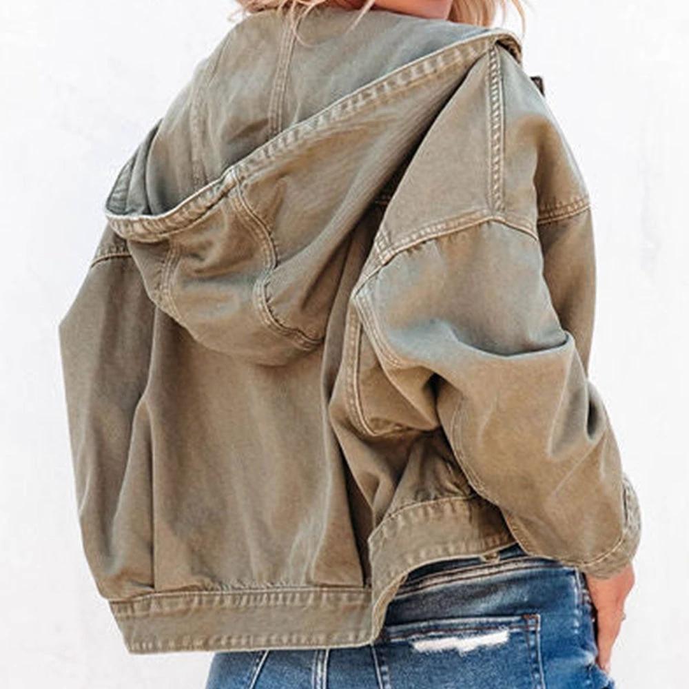 Hooded Dropped Shoulder Denim Jacket by Trendsi