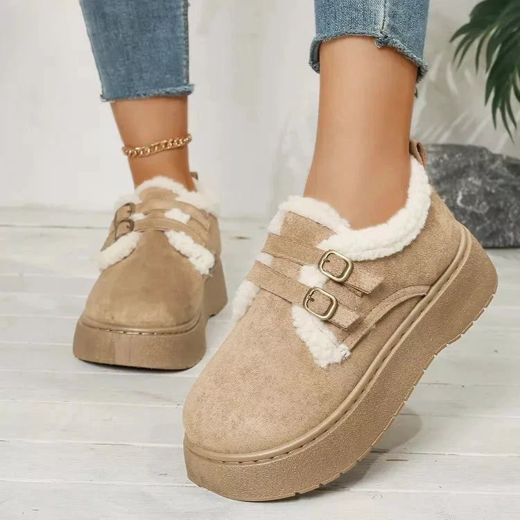 Buckle Strap Faux Fur Trim Platform Boots by Trendsi