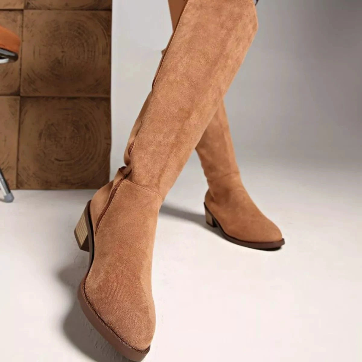Knee-High Block Heel Boots by Trendsi
