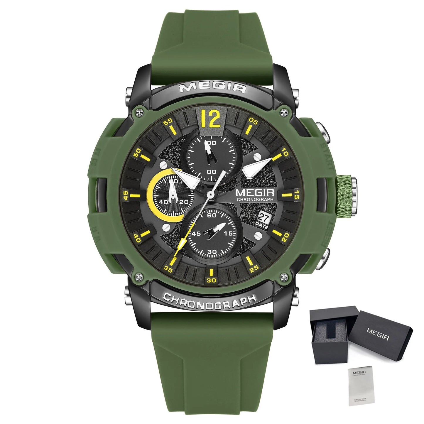 MEGIR Men's Quartz Chronograph Watch Waterproof Sports Dress Silicone Strap Reloj Hombre 2208 MEGIWAT