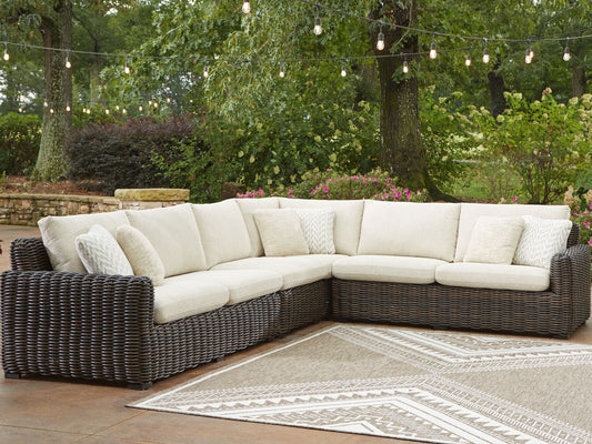 Kimora 7-Piece Outdoor Sectional Set Beige Dark Brown Sofa Love Seat End Table Cocktail-1