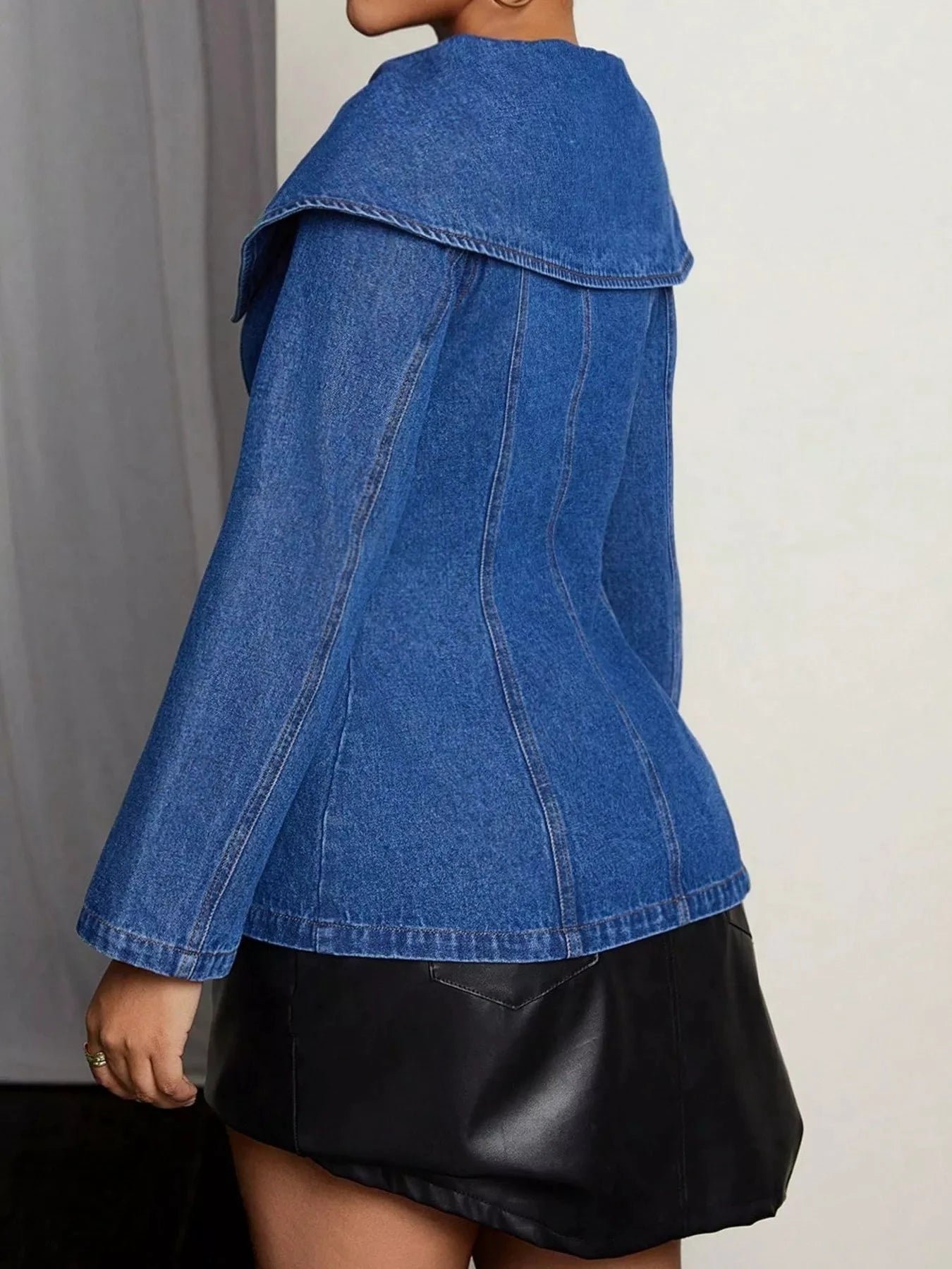 Button-Front Long Sleeve Denim Top by Trendsi