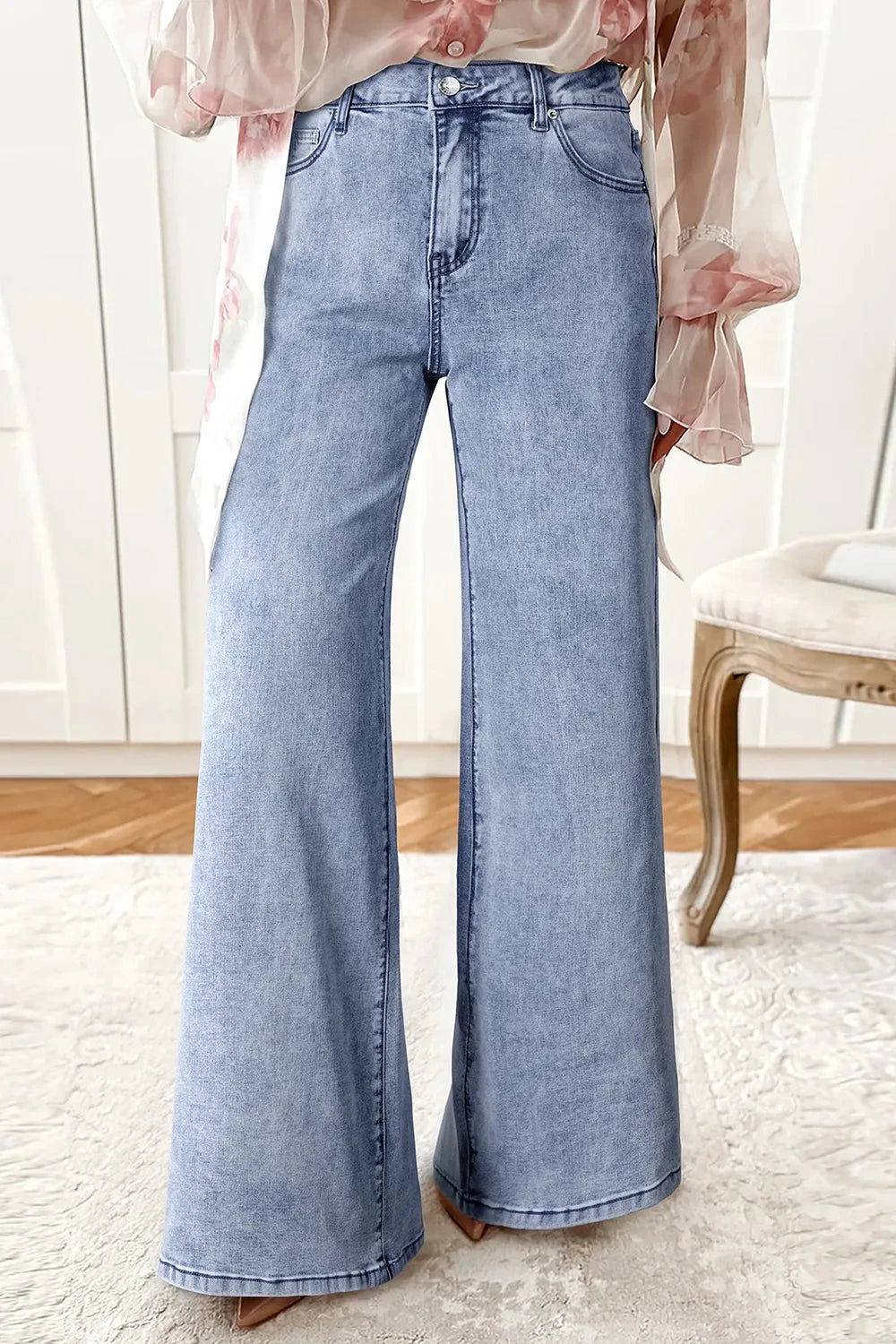 High-Waisted Wide Leg Flare Jeans by Trendsi