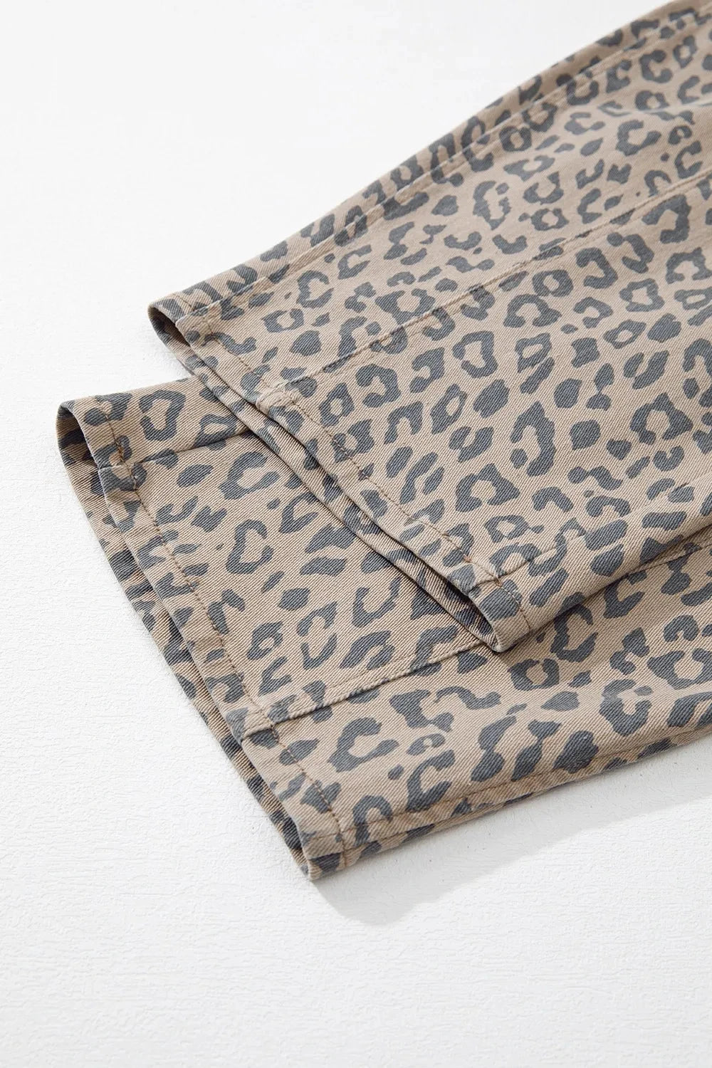 Leopard Printed Drawstring Waist Pocketed Wide Leg Jeans by Trendsi