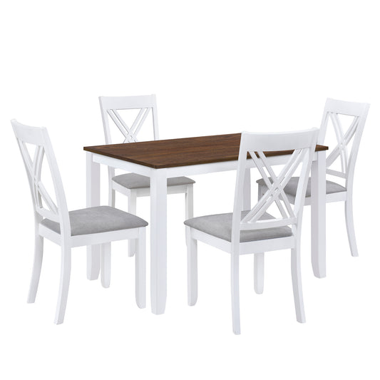 TOPMAX Rustic Minimalist Wood 5-Piece Dining Table Set with 4 X-Back Chairs for Small Places White