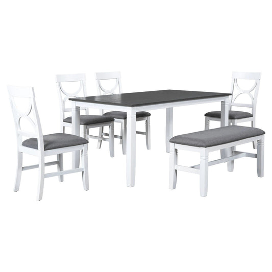 TOPMAX 6-Piece Wood Dining Table Set Kitchen Table Set with Upholstered Bench and 4 Dining Chairs, Farmhouse Style Gray+White by eprolo
