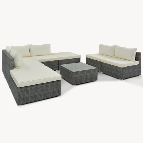 LuneluX_Home – 8-Piece Wicker Patio Conversation Set with Cushions