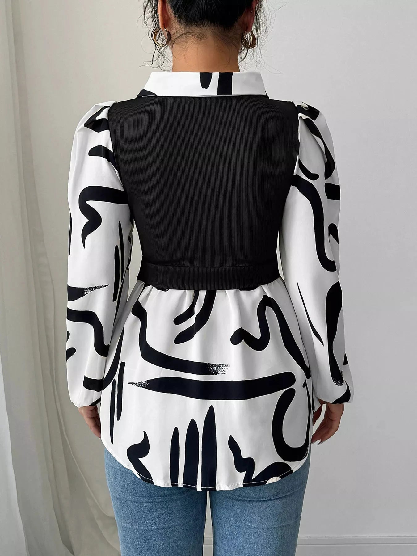 Abstract Print Long Sleeve Blouse by Trendsi