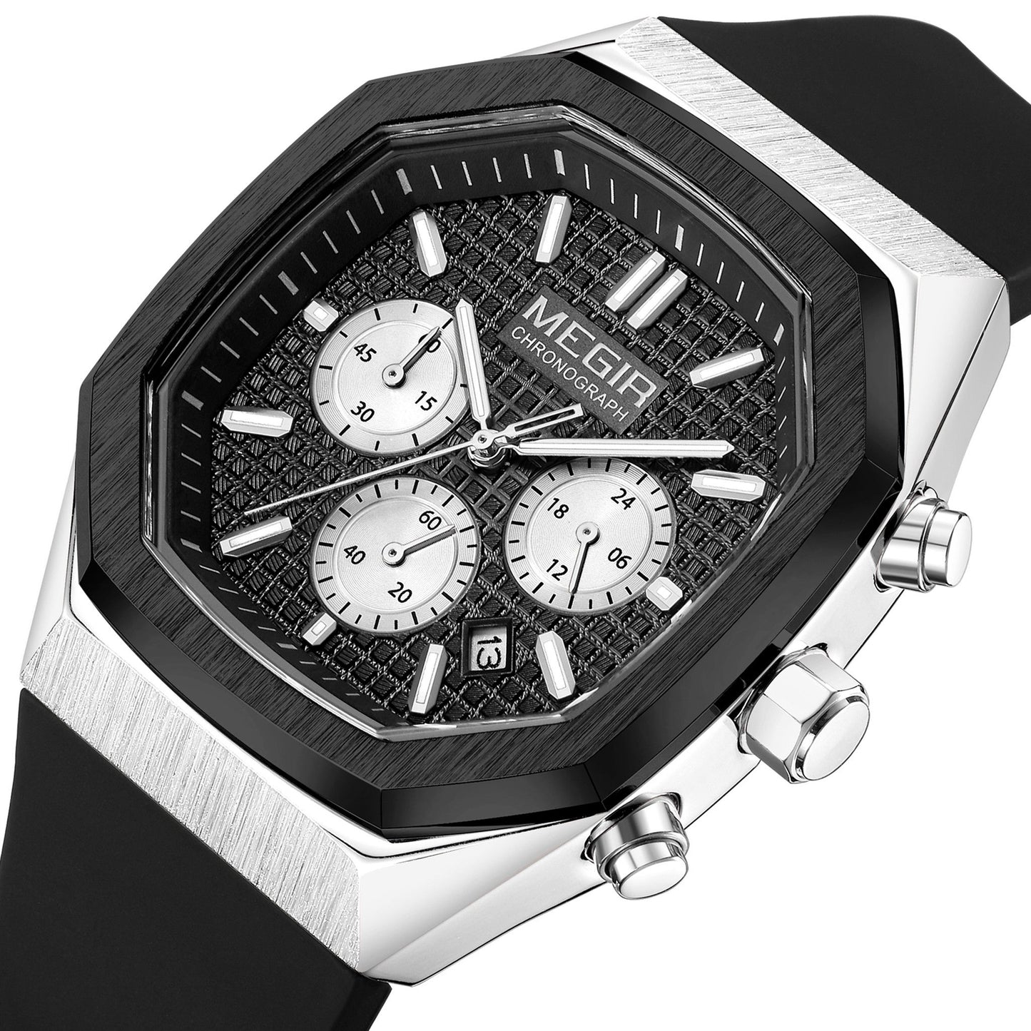 Men's Luxury Quartz Watch Silicone Strap Waterproof 24H Military Style MEGIR Fashion Watches 2215