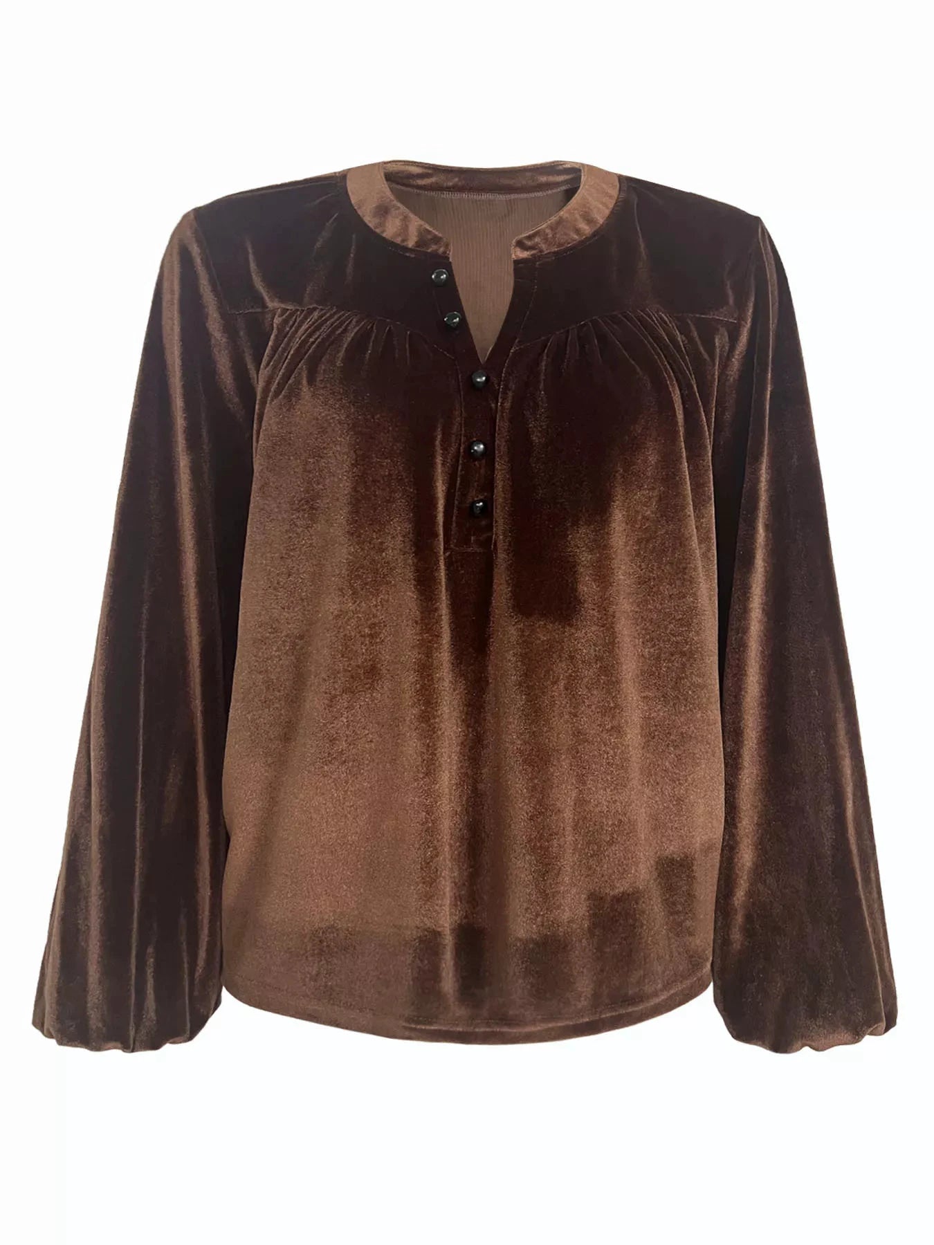 Velvet Notched Long Sleeve Blouse by Trendsi