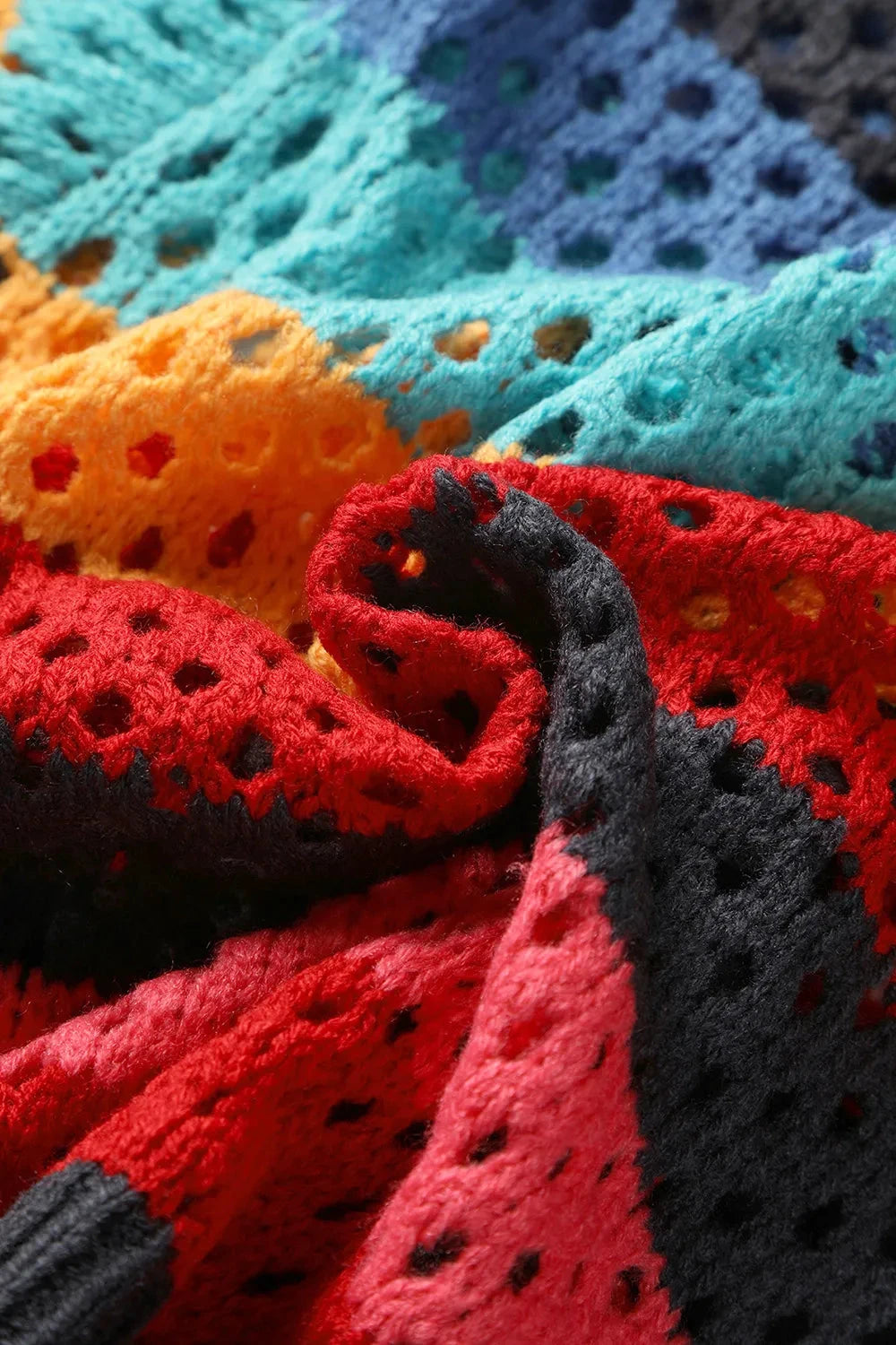 Openwork Color Block Tied Cardigan by Trendsi