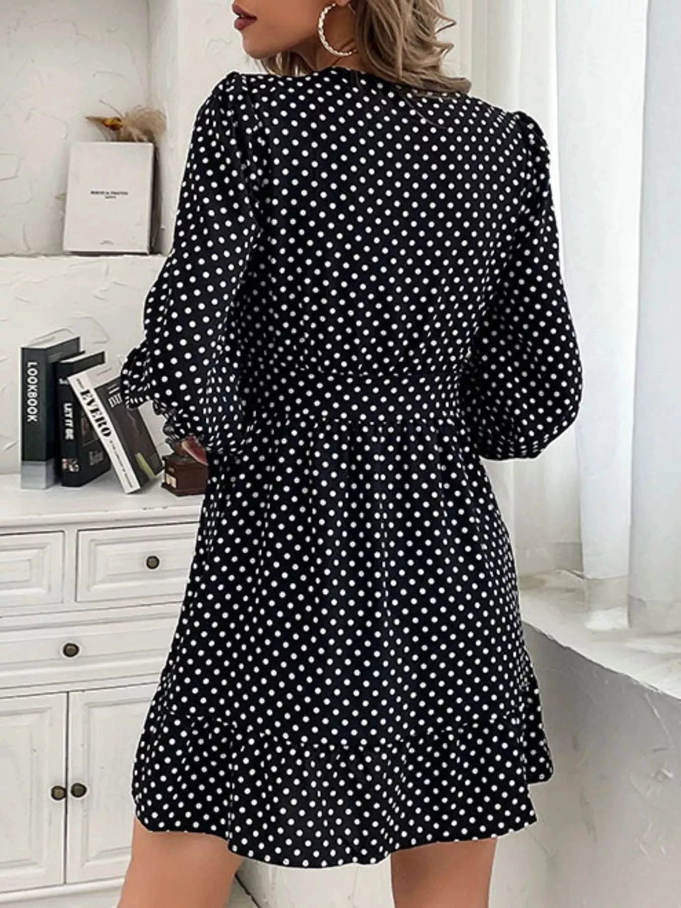 Polka Dot Wrap Mini Dress by Trendsi
