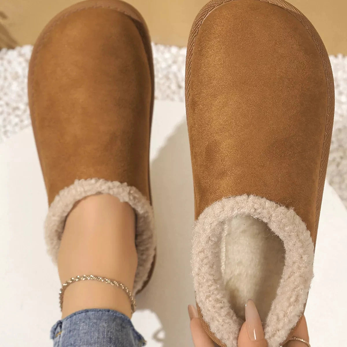 Plush Lined Round Toe Slippers by Trendsi