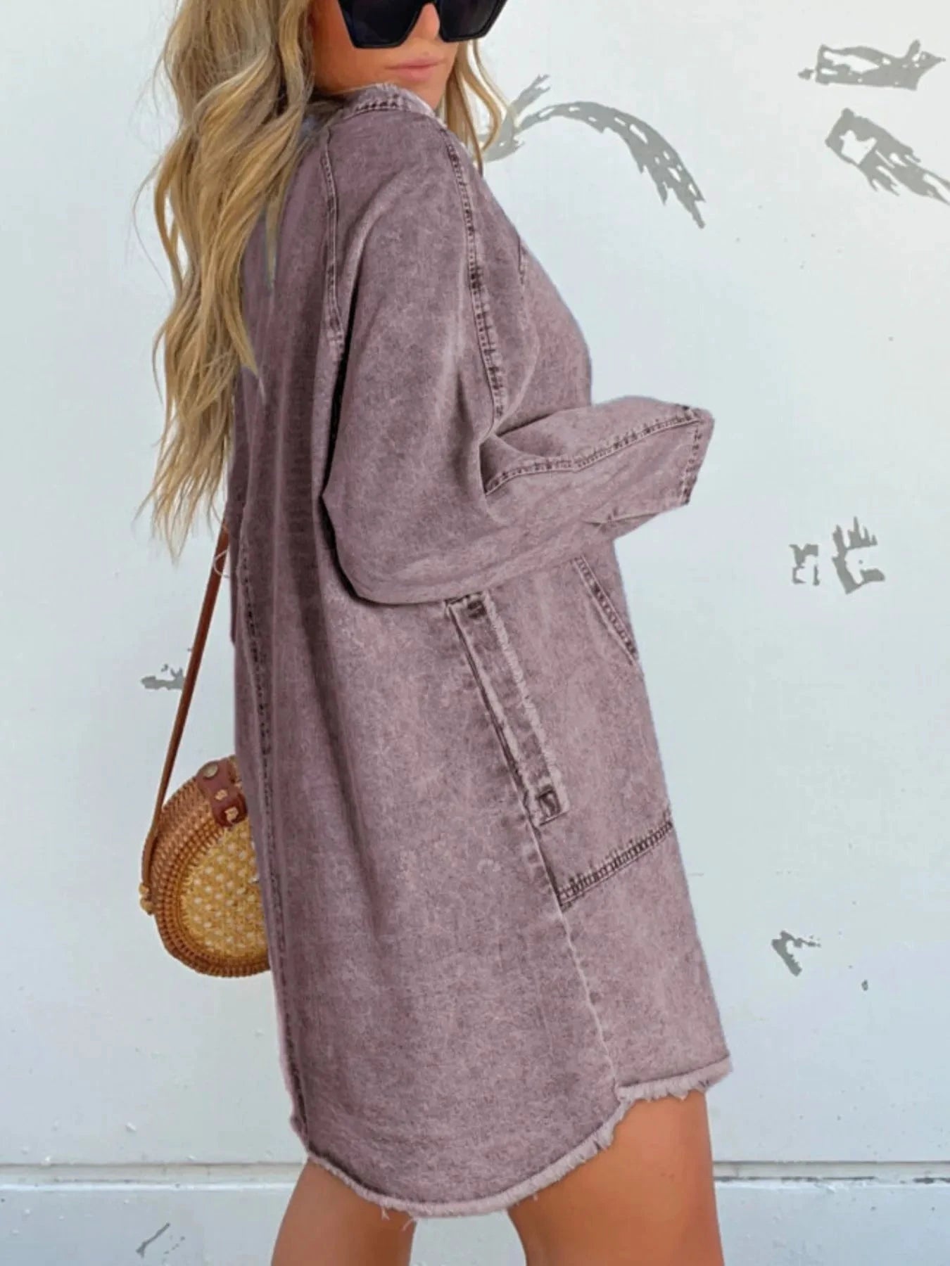 Full Size Button-Front Long Sleeve Denim Shirt Dress Plus Size by Trendsi