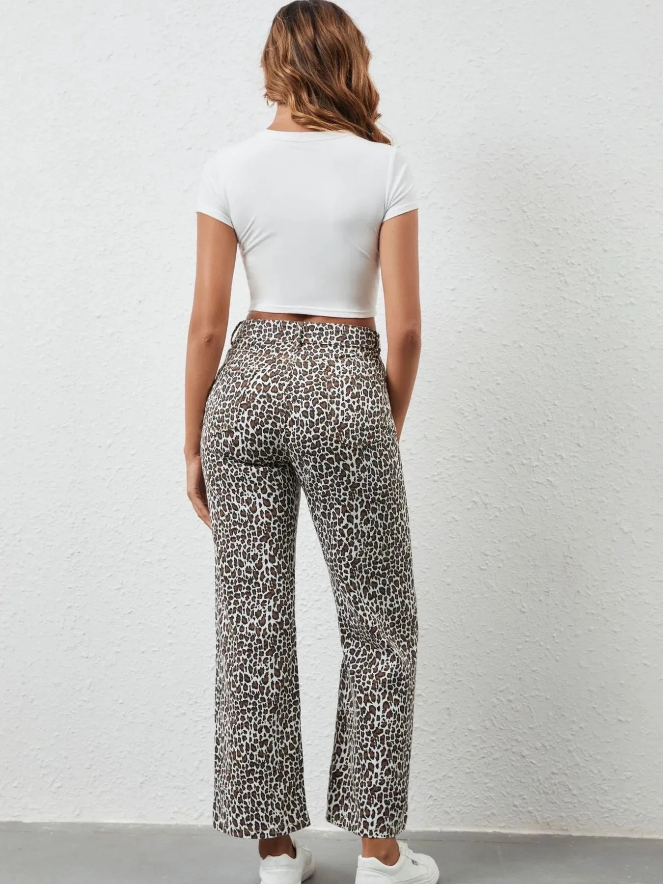 Leopard Print Wide Leg Jeans by Trendsi