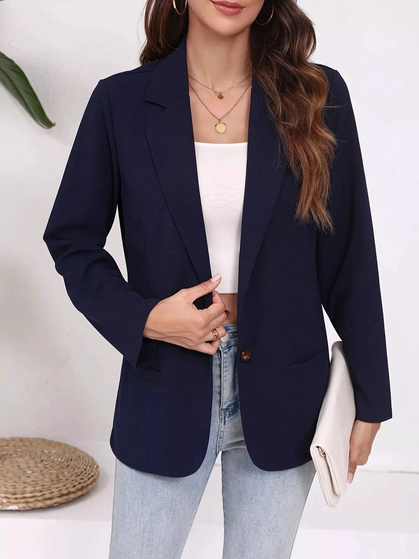 Plus Size Lapel Collar Single-Button Blazer by Trendsi