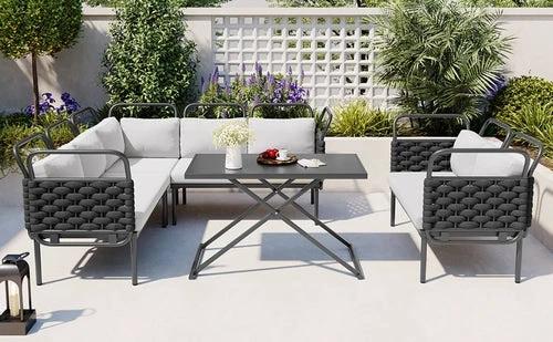 LuneluX_Home – 7-Seater Outdoor Sectional Sofa Set with Glass Table by Jeansdenim.store