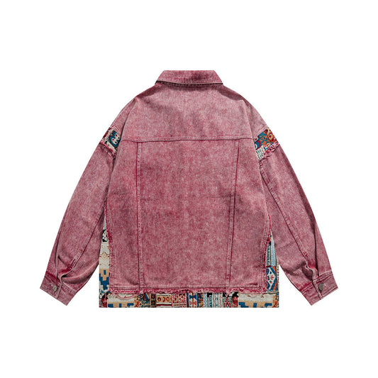 Jacquard Patchwork Washed Denim Jacket