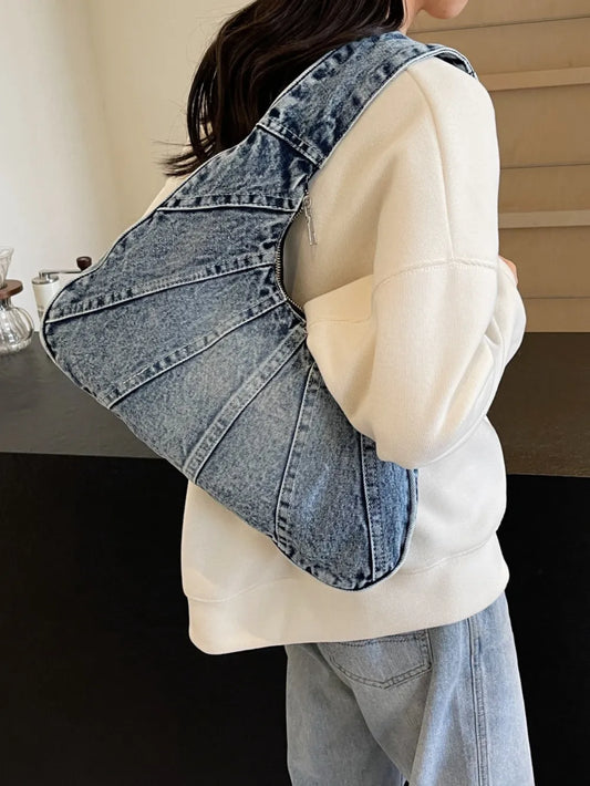 Crescent Shaped Denim Shoulder Bag