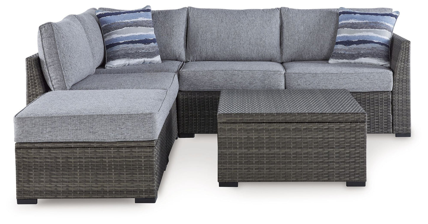 Gray Loveseat Sectional Set with Ottoman and Table Outdoor Patio Furniture Set-2