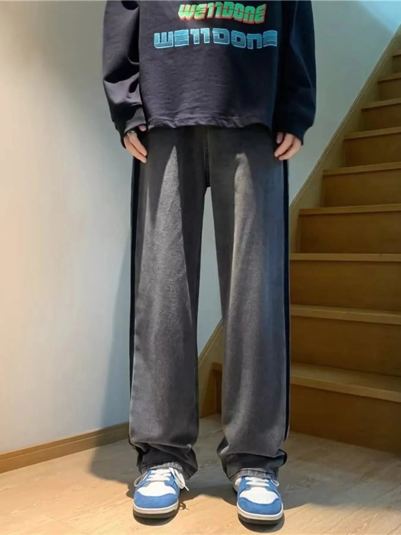 Men's Full Size Side Stripe Loose Fit Jeans Plus Size by Trendsi