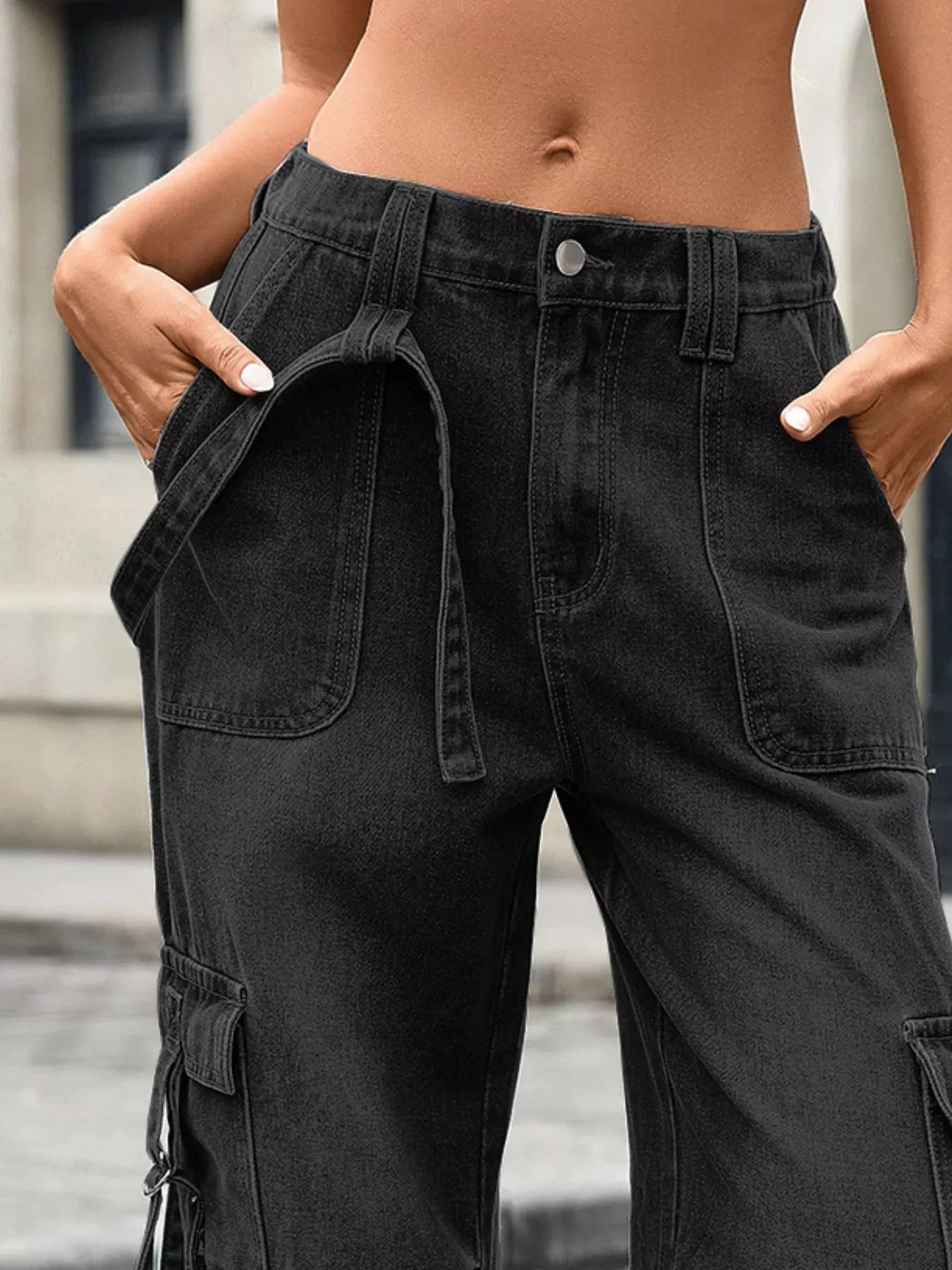 Wide Leg Cargo Jeans by Trendsi