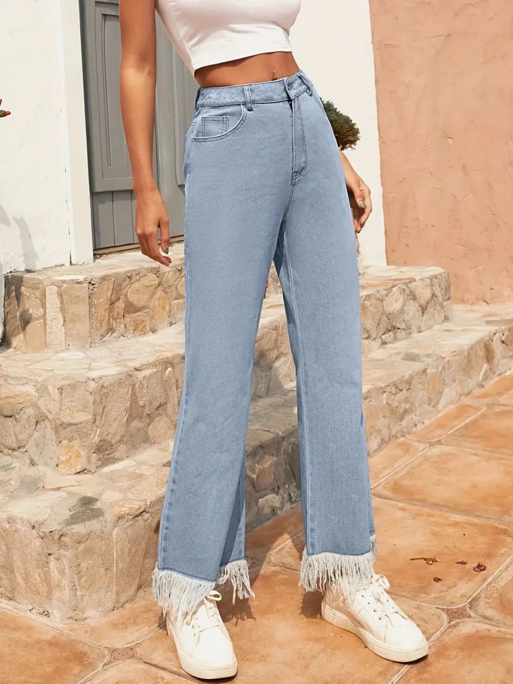 Versatile straight leg casual slightly flared denim pants long pants by eprolo