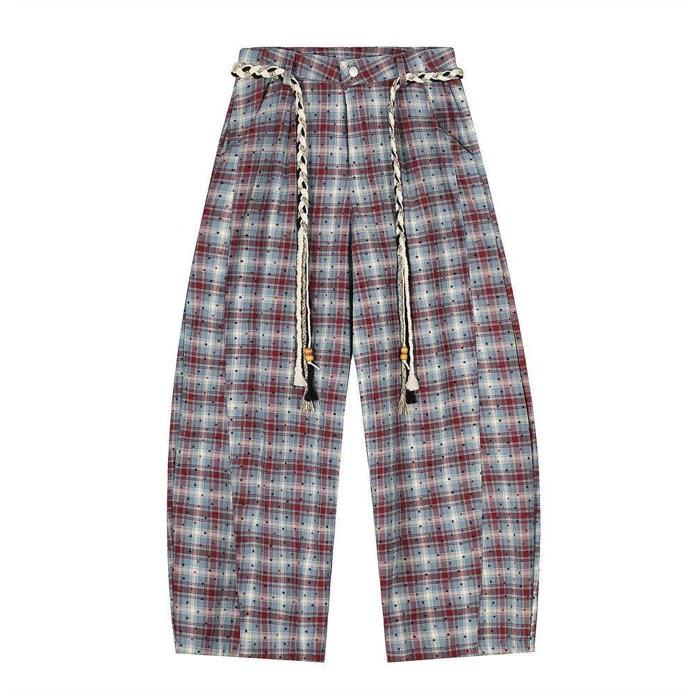 Starry Plaid Loose Silhouette Curved Knife Pants by eprolo