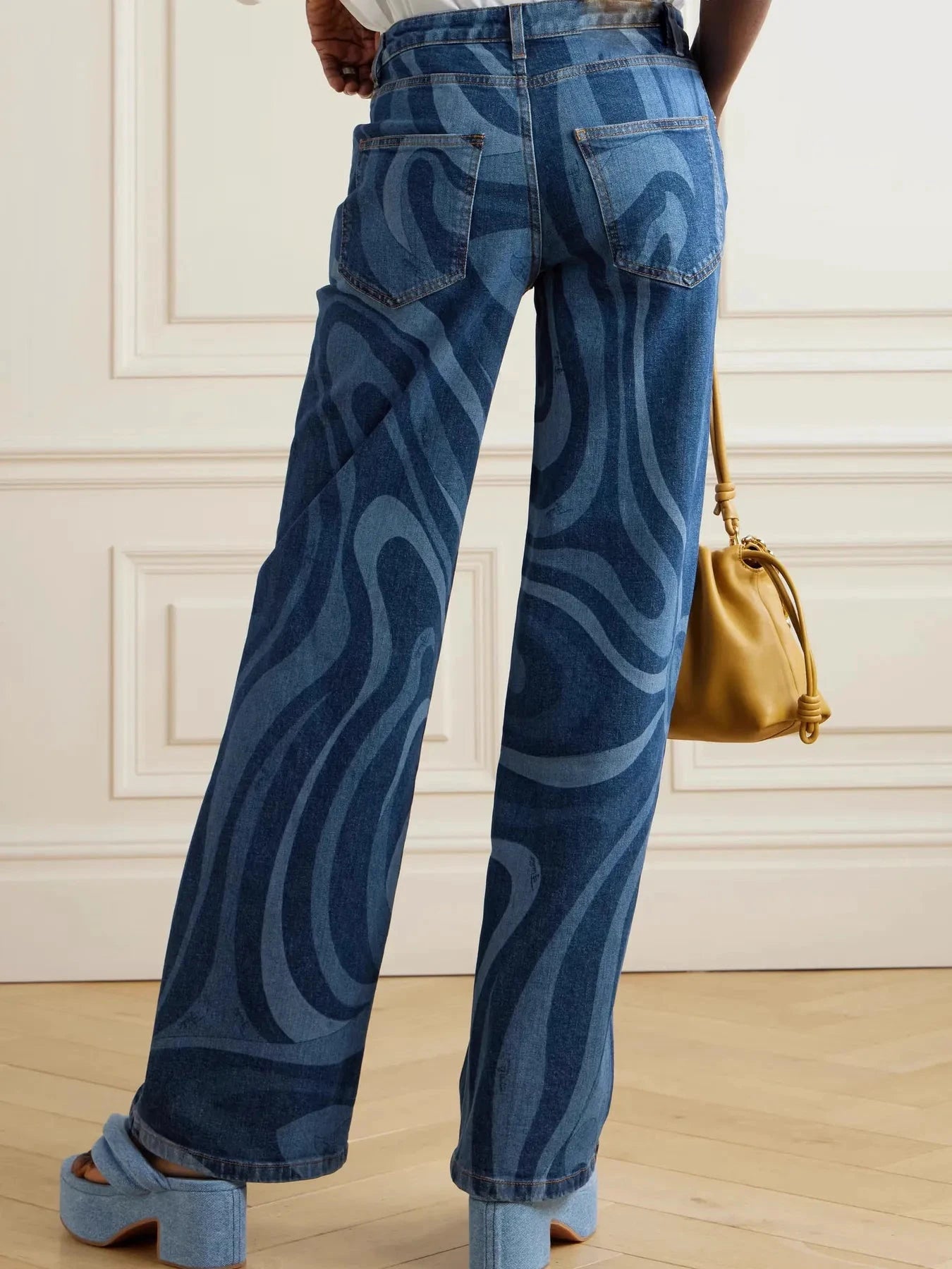 Water Ripples Print Wide Leg Jeans by Trendsi