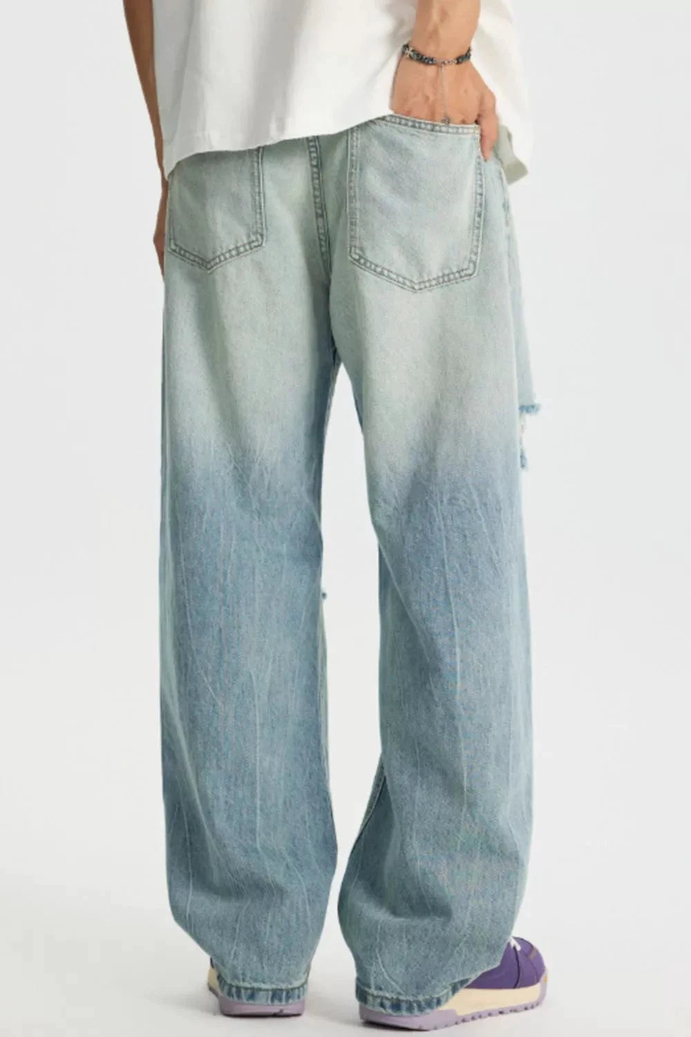 Men's Full Size Wide Leg Distressed Jeans Plus Size by Trendsi