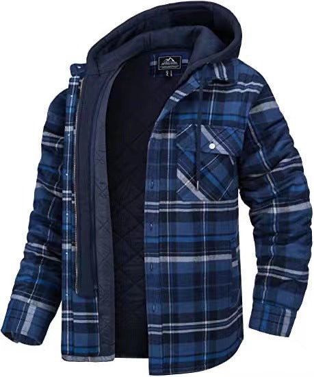 Thickened Cotton Padded Plaid Long Sleeve Loose Hooded Jacket