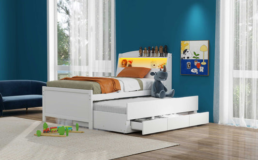 Twin Size Platform Bed with Storage LED Headboard