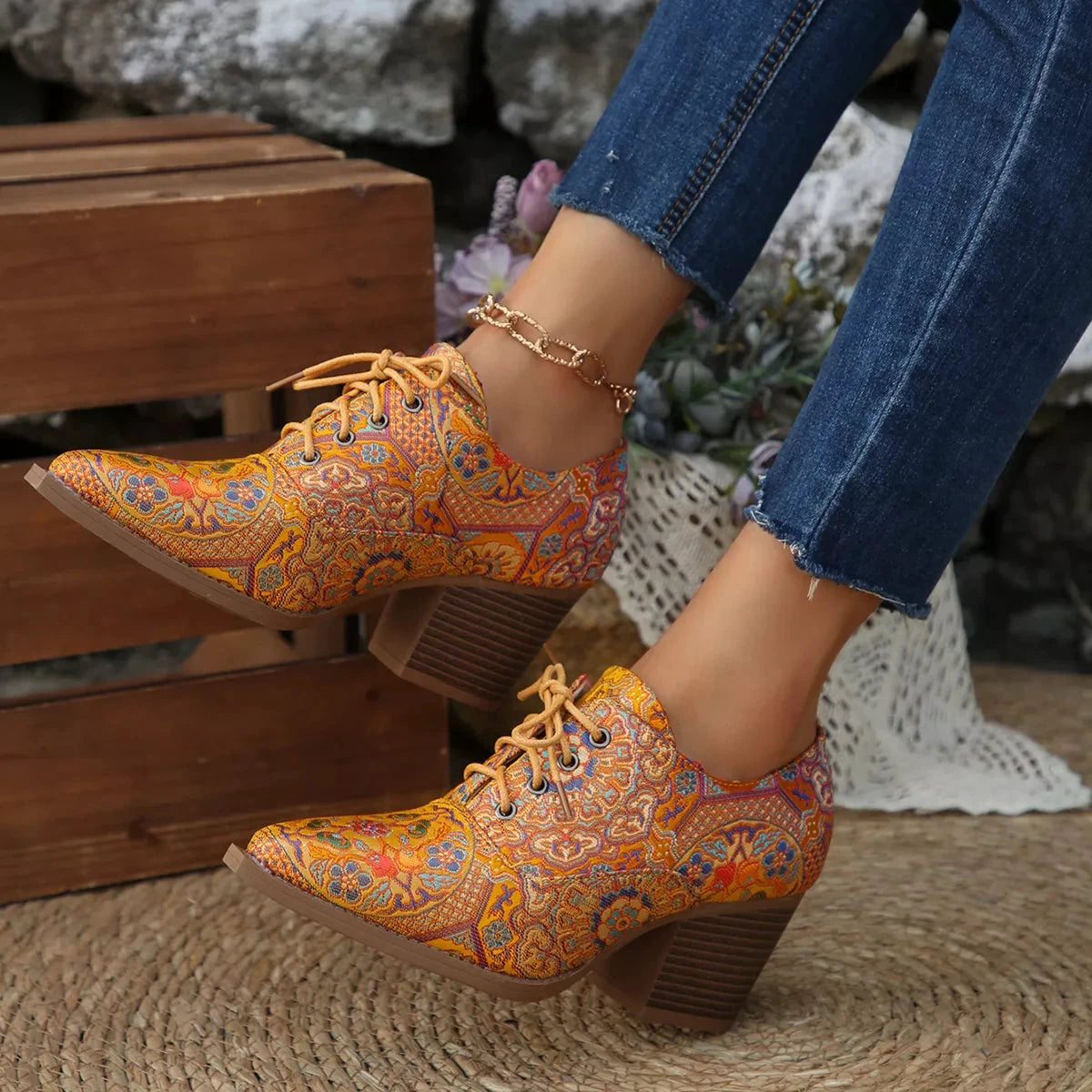 Point Toe Block Heels Ankle Boots by Trendsi