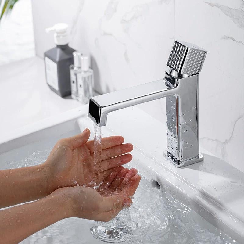 Black square single hole cold and hot countertop basin sink chrome faucet by eprolo