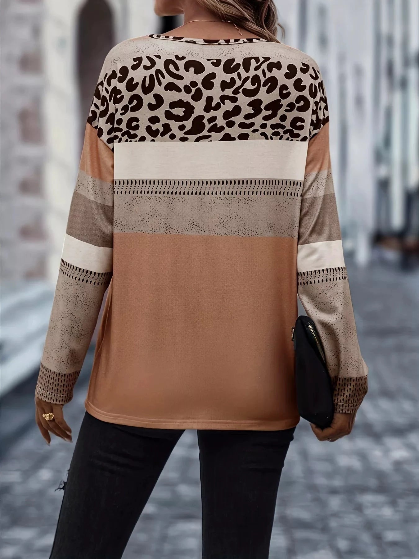 Plus Size Leopard Print Color Block Long Sleeve T-Shirt by Trendsi