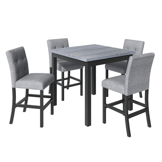 TOPMAX 5-piece cabinet dining table set, wooden square dining table and chairs, and 4 soft cushioned high back chairs in black by eprolo