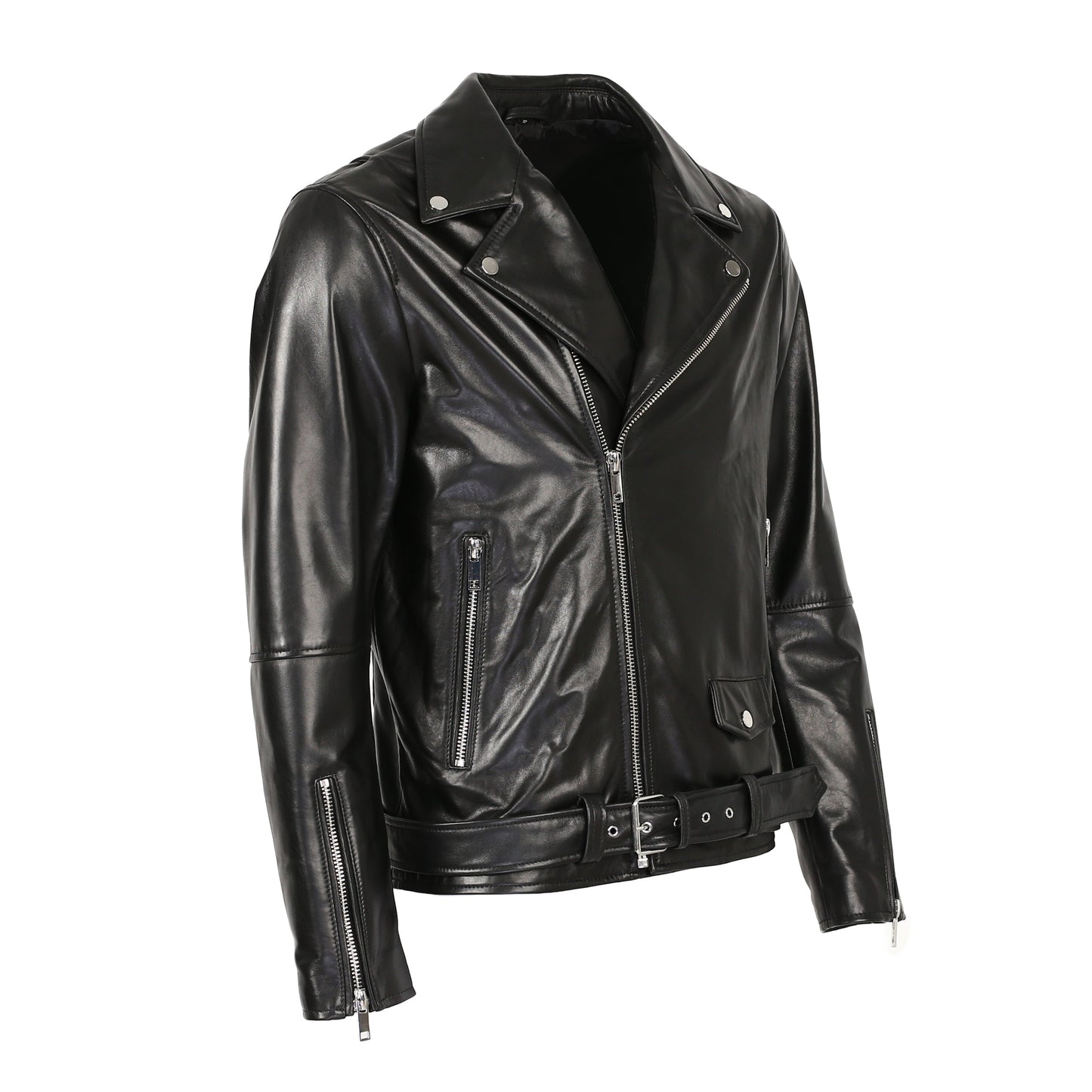 Veste de moto classique pour homme en cuir de mouton premium de Nouvelle-Zélande, noire