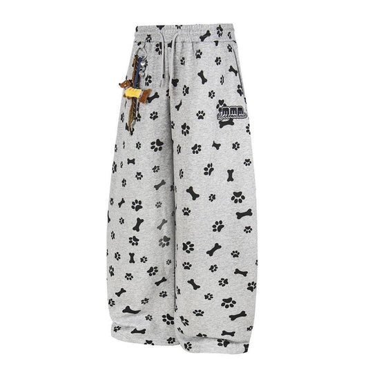 Full printed cartoon puppy casual curved knife wide leg pants by eprolo