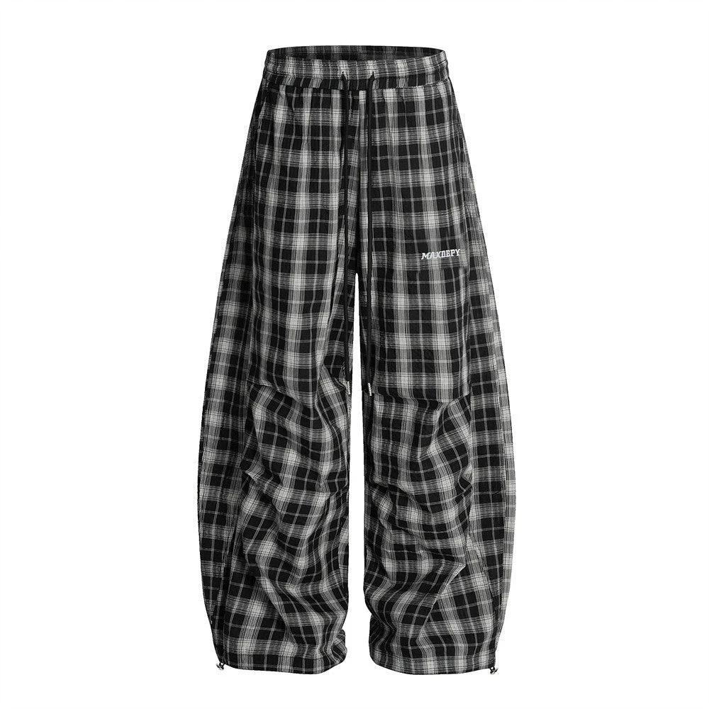 Loose Plaid Casual Curved Knife Pants by eprolo